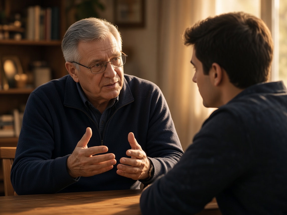 An older mentor speaking with a younger man